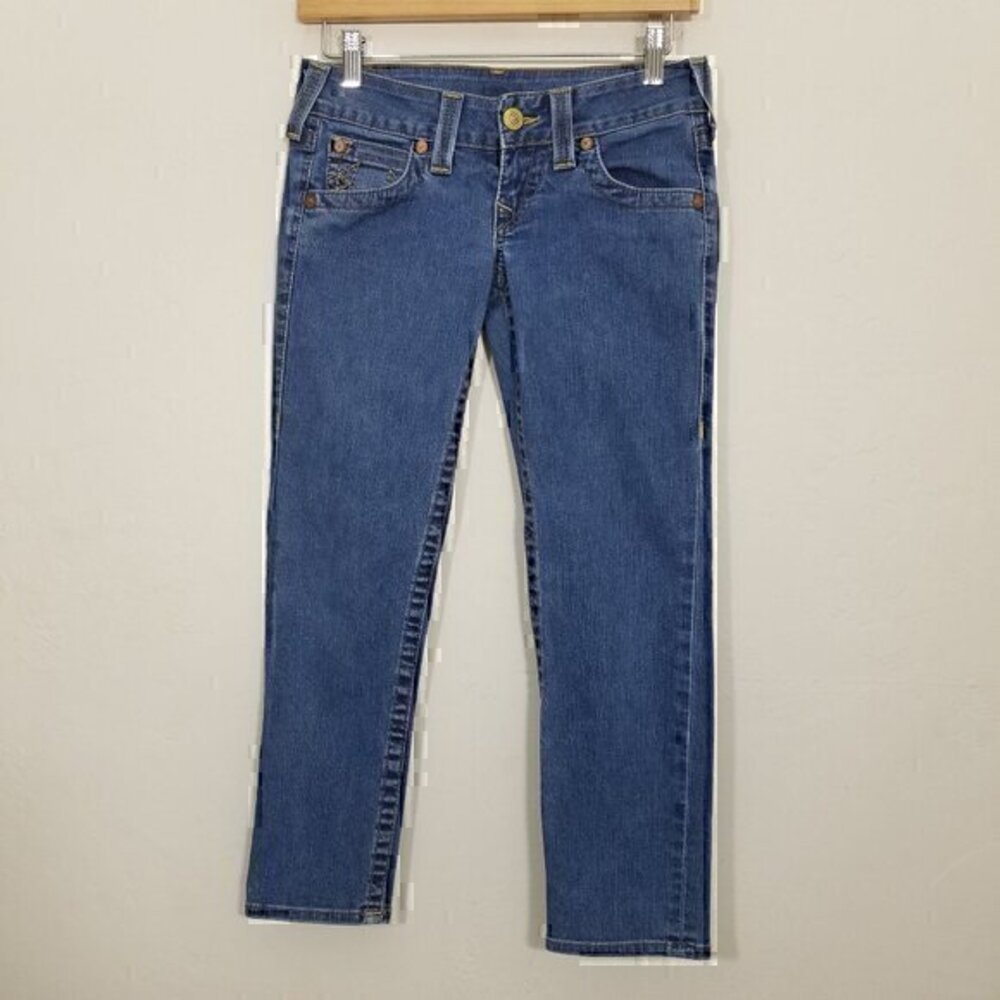 True Religion Cropped Jeans Blue Stretch Size 25